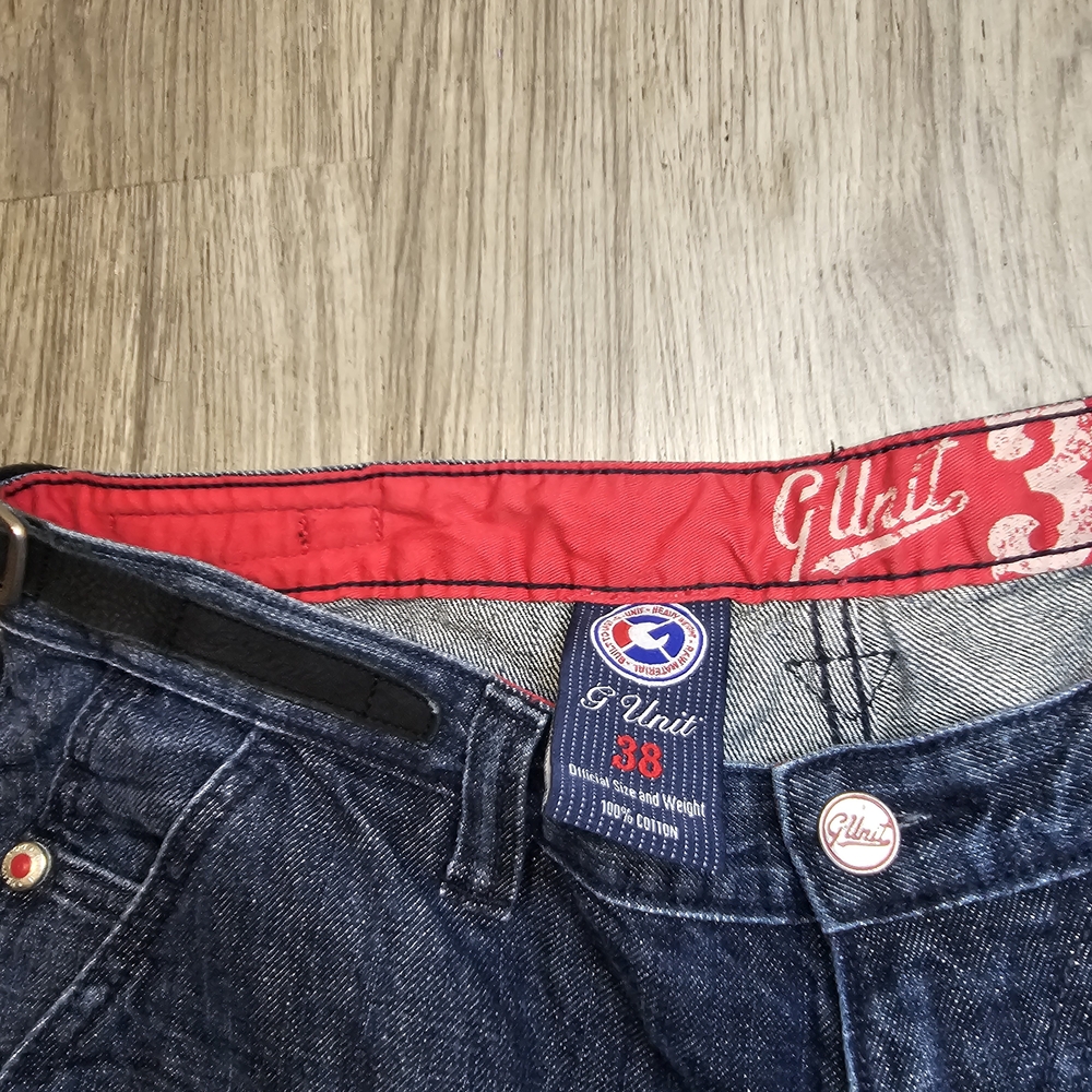 Vtg G Unit Blue Heavy Weight Long Loose Baggy Y2K Street Skater Jean Shorts.